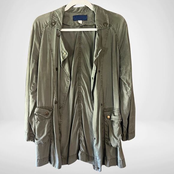 Francesca’s Blue Rain Olive Green Twill Utility Jacket Snap Buttons, Small S / M - Picture 1 of 14